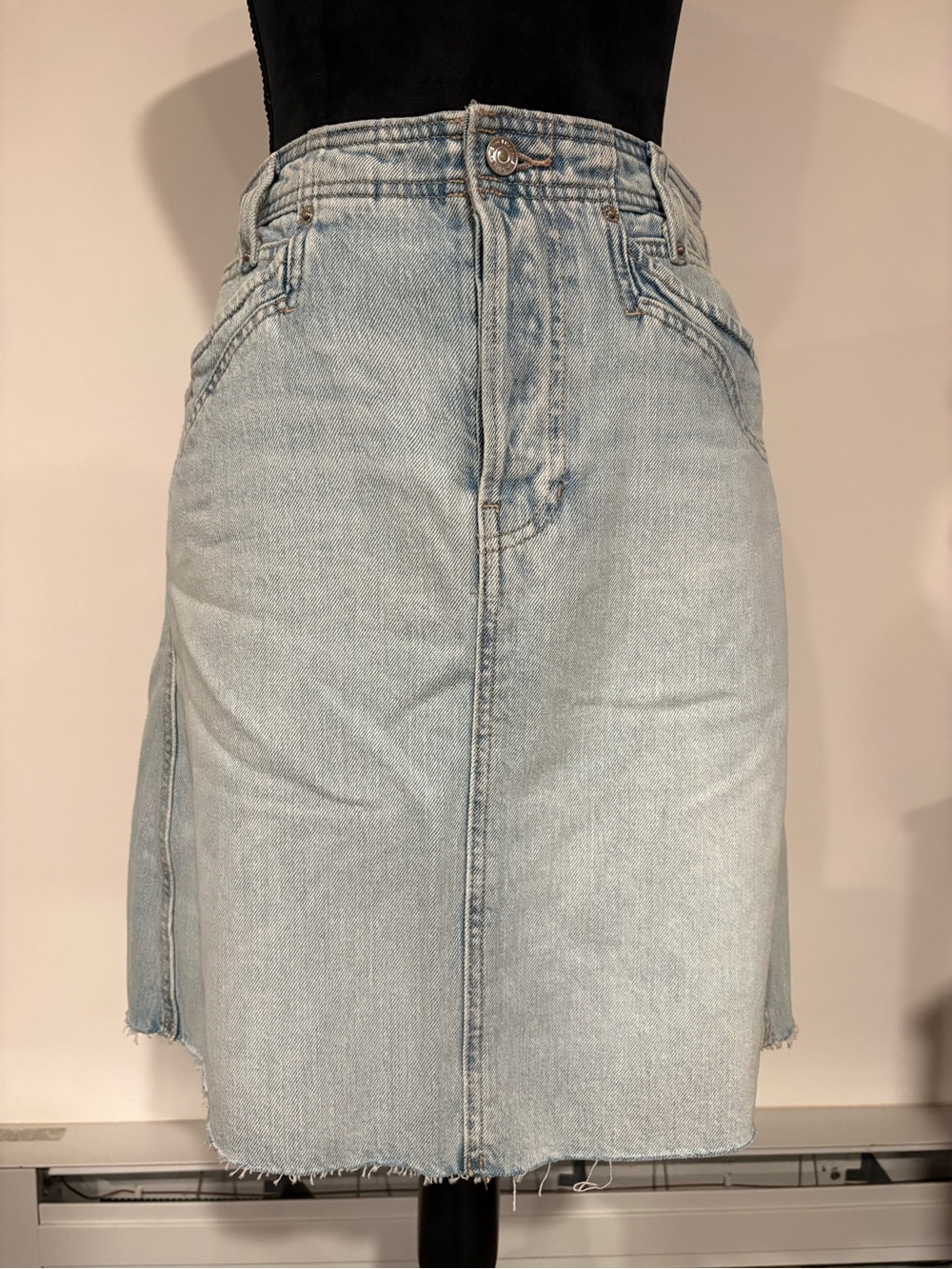 We The Free "Suzy" Raw Hem Denim Midi Skirt by Free People size 28